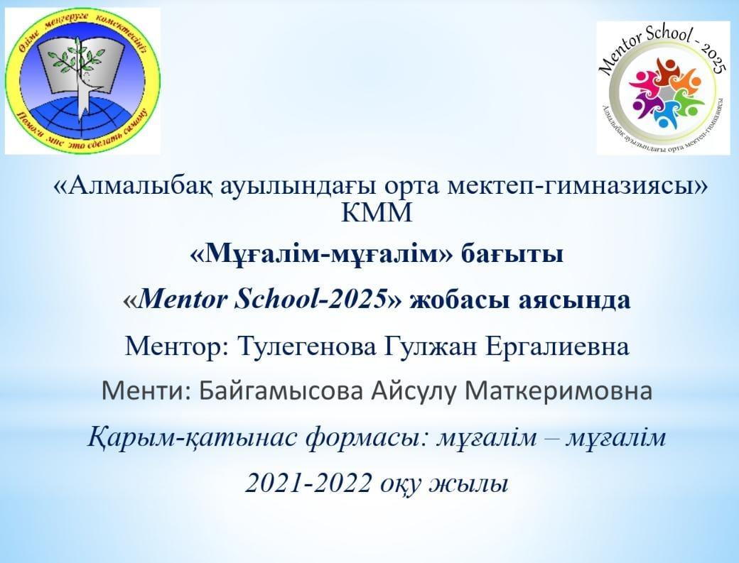 «Мұғалім-мұғалім» бағыты  «Mentor School-2025» жобасы